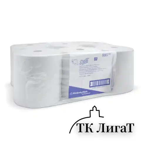 Полотенца бумажные рулонные KIMBERLY-CLARK Scott, КОМПЛЕКТ 6 шт., 304 м, белые, диспенсер 601536, 6667