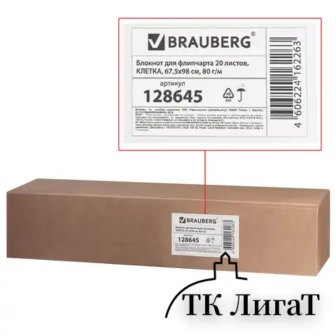 Блокнот для флипчарта BRAUBERG, 20 листов, клетка, 67,5х98 см, 80 г/м2, 128645