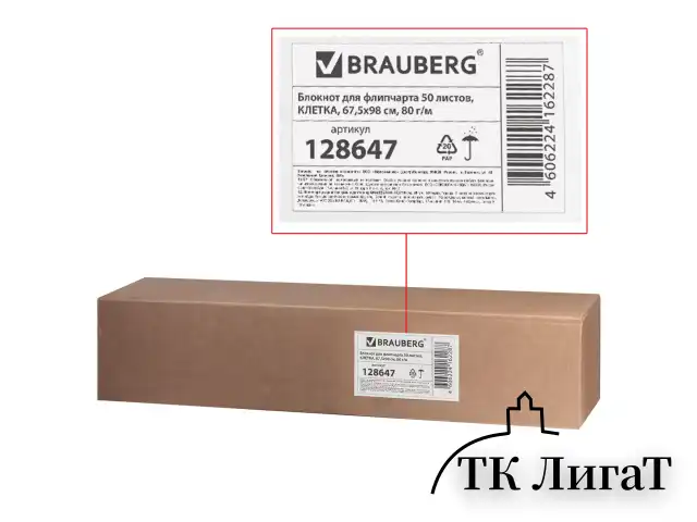 Блокнот для флипчарта BRAUBERG, 50 листов, клетка, 67,5х98 см, 80 г/м2, 128647
