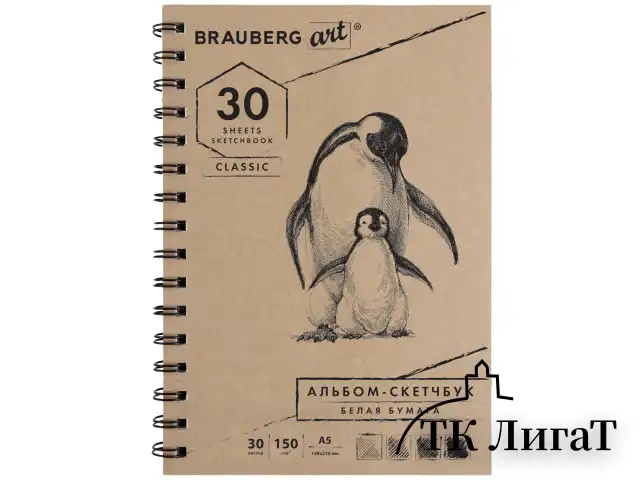 Скетчбук, белая бумага 150 г/м2, 148х210 мм, 30 л., гребень, BRAUBERG ART CLASSIC, 128950
