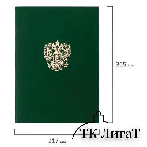 Папка адресная бумвинил с гербом России, формат А4, зеленая, индивидуальная упаковка, STAFF "Basic", 129581