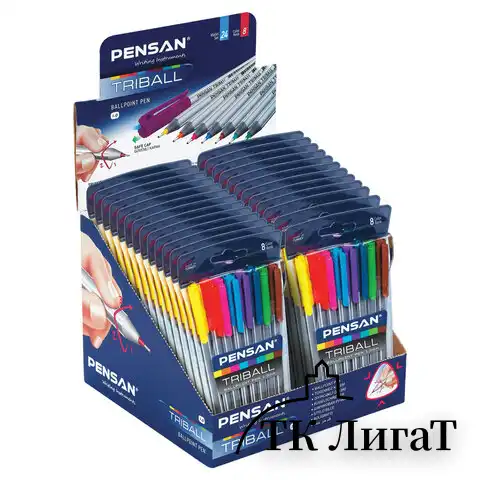 Ручки шариковые масляные PENSAN "Triball Colored", НАБОР 8 шт., АССОРТИ, узел 1 мм, линия письма 0,5 мм, 1003/PVC8