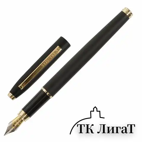 Ручка подарочная перьевая BRAUBERG "Brioso", СИНЯЯ, корпус черный с золотистыми деталями, 143467