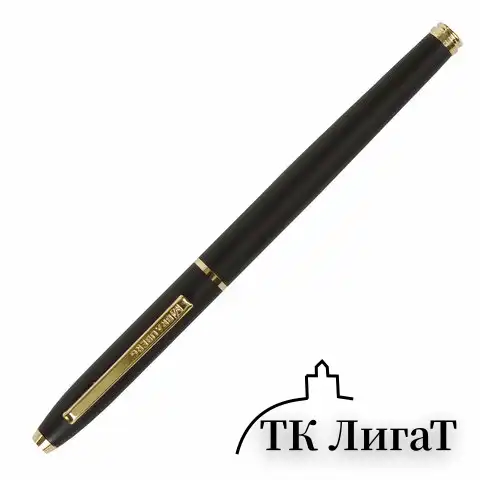 Ручка подарочная перьевая BRAUBERG "Brioso", СИНЯЯ, корпус черный с золотистыми деталями, 143467