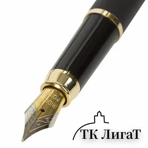 Ручка подарочная перьевая BRAUBERG "Brioso", СИНЯЯ, корпус черный с золотистыми деталями, 143467