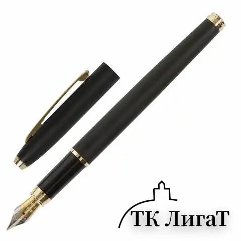 Ручка подарочная перьевая BRAUBERG "Brioso", СИНЯЯ, корпус черный с золотистыми деталями, 143467