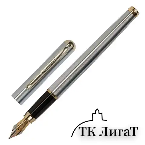 Ручка подарочная перьевая BRAUBERG "Maestro", СИНЯЯ, корпус серебристый с золотистыми деталями, 143469