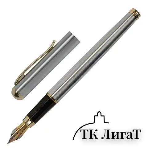 Ручка подарочная перьевая BRAUBERG "Maestro", СИНЯЯ, корпус серебристый с золотистыми деталями, 143469