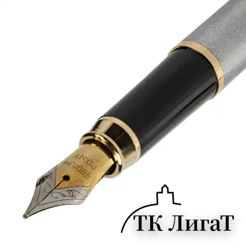 Ручка подарочная перьевая BRAUBERG "Maestro", СИНЯЯ, корпус серебристый с золотистыми деталями, 143469