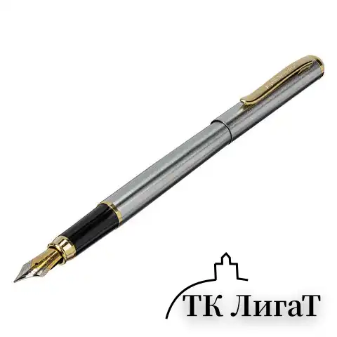 Ручка подарочная перьевая BRAUBERG "Maestro", СИНЯЯ, корпус серебристый с золотистыми деталями, 143469