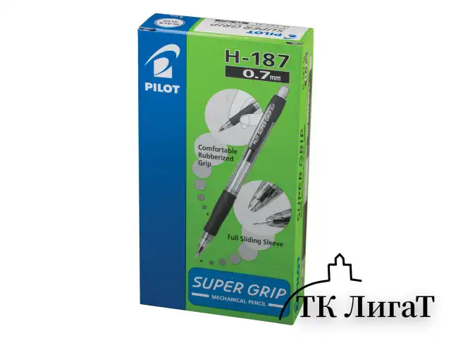 Карандаш механический 0,7 мм, PILOT H-187 "Super Grip", ластик, резиновый грип, корпус черный, H-187-SL, Н-187