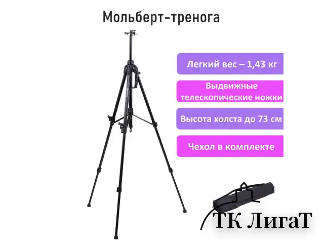 Мольберт-тренога металлический переносной, телескопический, 93х160х83 см, чехол, BRAUBERG ART, 192264