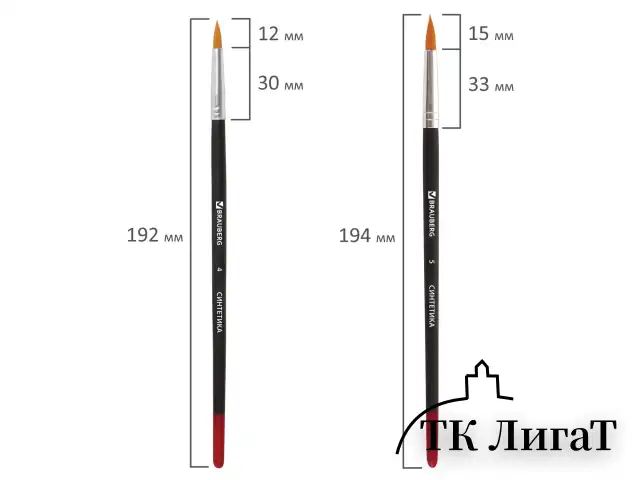 Кисти BRAUBERG, набор 5 шт. (синтетика, круглые № 1, 2, 3, 4, 5), блистер, 200218