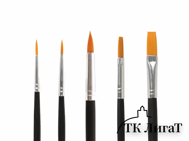 Кисти BRAUBERG, набор 5 шт. (синтетика, круглые № 1, 2, 5, плоские № 5, 8), блистер, 200219
