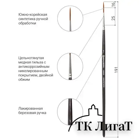 Кисть художественная проф. BRAUBERG ART CLASSIC, синтетика мягкая, лайнер, № 1, короткая ручка, 200638