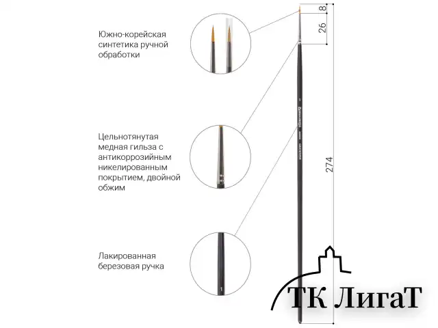 Кисть художественная проф. BRAUBERG ART CLASSIC, синтетика жесткая, круглая, № 1, длинная ручка, 200656