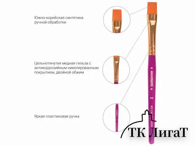 Кисти ЮНЛАНДИЯ, набор 3 шт. (СИНТЕТИКА: круглые № 1, 2; плоская № 3), пакет с европодвесом, 200886