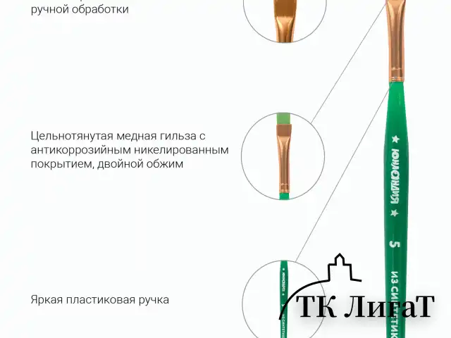 Кисти ЮНЛАНДИЯ, набор 5 шт. (СИНТЕТИКА: круглая № 4; плоские № 2, 7, 12; овальная № 2), блистер с европодвесом, 200889