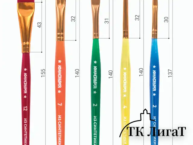 Кисти ЮНЛАНДИЯ, набор 5 шт. (СИНТЕТИКА: круглая № 4; плоские № 2, 7, 12; овальная № 2), блистер с европодвесом, 200889