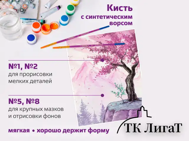 Кисти ЮНЛАНДИЯ, набор 5 шт. (СИНТЕТИКА: круглые № 1, 2, 5; плоские № 5, 8), блистер с европодвесом, 200894
