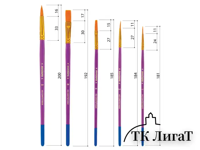 Кисти ЮНЛАНДИЯ, набор 5 шт. (СИНТЕТИКА: круглые № 1, 2, 5; плоские № 5, 8), блистер с европодвесом, 200894