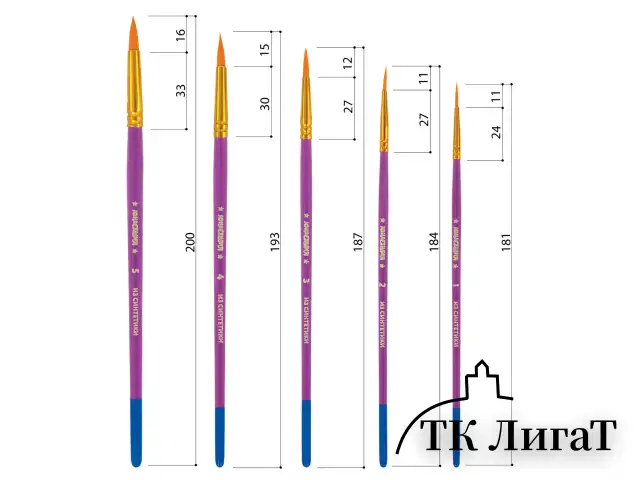 Кисти ЮНЛАНДИЯ, набор 5 шт. (СИНТЕТИКА: круглые № 1, 2, 3, 4, 5), блистер с европодвесом, 200895