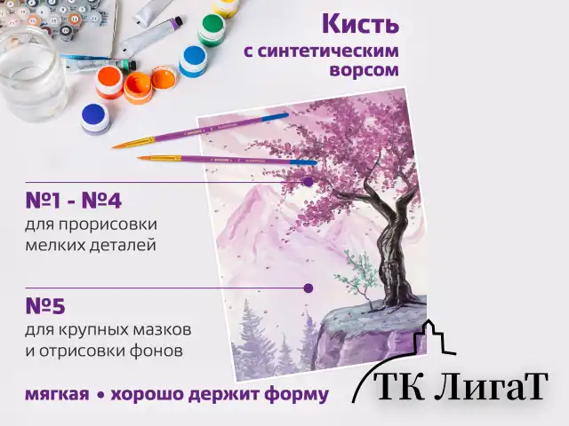 Кисти ЮНЛАНДИЯ, набор 5 шт. (СИНТЕТИКА: круглые № 1, 2, 3, 4, 5), блистер с европодвесом, 200895