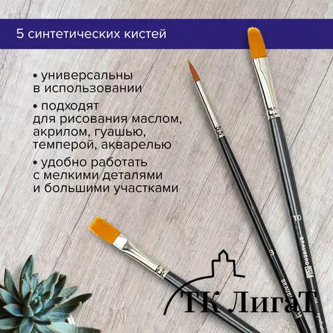 Кисти художественные набор 5 шт., синтетика, BRAUBERG ART CLASSIC, № 1-10, 200958