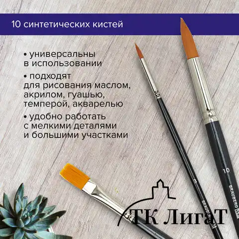 Кисти художественные набор 10 шт., синтетика BRAUBERG ART CLASSIC, 200961