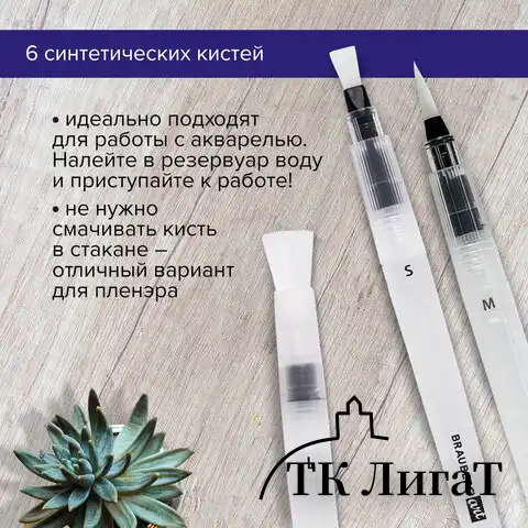 Кисти художественные с резервуаром для воды, синтетика, набор 6 шт., BRAUBERG ART DEBUT, 200965