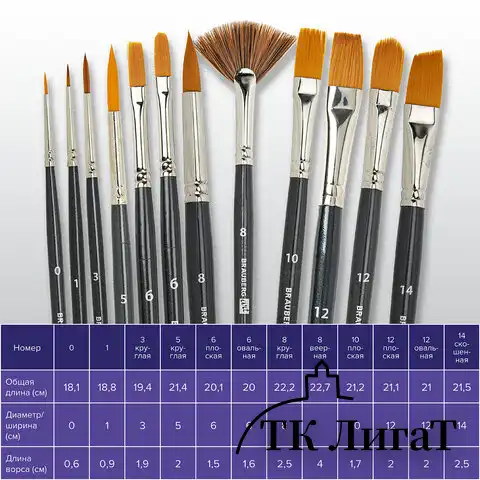 Кисти художественные набор 12 шт. в черном пенале, синтетика, BRAUBERG ART CLASSIC, № 0-14 + веерная, 200966