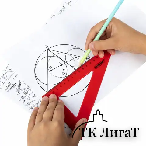 Треугольник пластиковый 30х18 см, ПИФАГОР, непрозрачный, ассорти, 210794