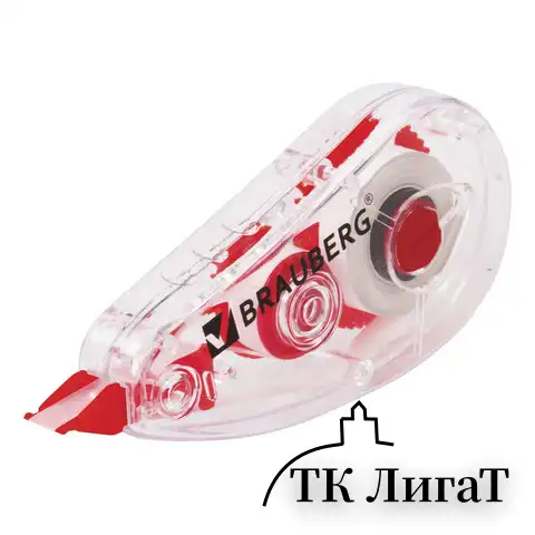 Корректирующая лента BRAUBERG "Red Power", 5 мм х 6 м, корпус прозрачный, механизм перемотки, европодвес, 220641