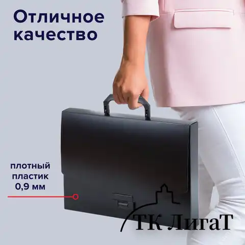 Папка-портфель пластиковая BRAUBERG "Energy" А4 (330х256х32 мм), без отделений, черная, 221202
