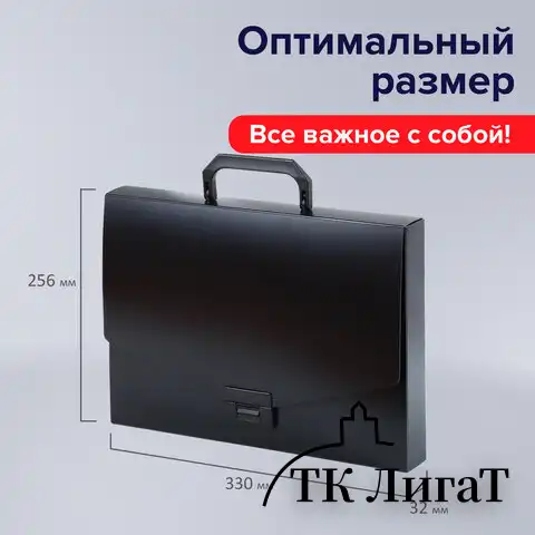 Папка-портфель пластиковая BRAUBERG "Energy" А4 (330х256х32 мм), без отделений, черная, 221202