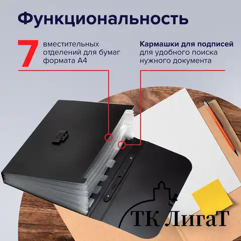 Папка-портфель пластиковая BRAUBERG "Energy" А4 (330х256х32 мм), 7 отделений, черная, 221204