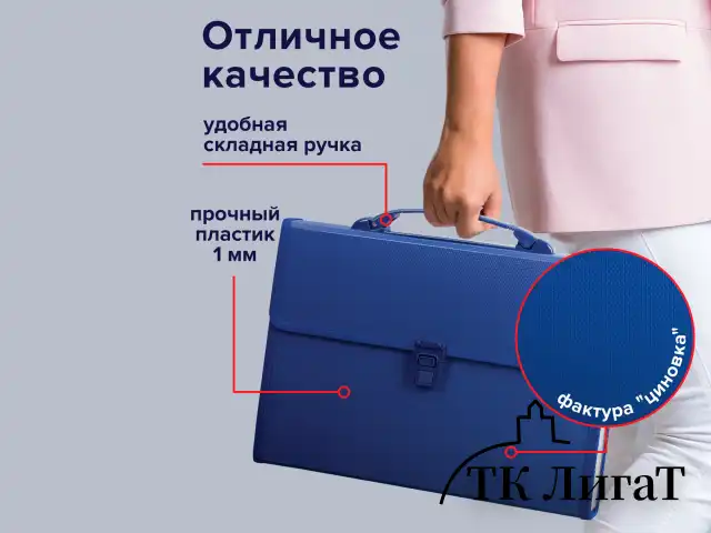 Папка-портфель пластиковая BRAUBERG А4 (332х245х35 мм), 13 отделений, синяя, 221379