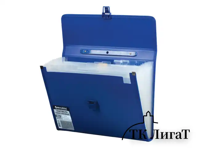 Папка-портфель пластиковая BRAUBERG А4 (332х245х35 мм), 13 отделений, синяя, 221379