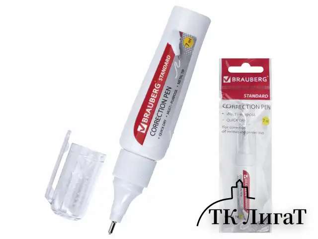 Ручка-корректор BRAUBERG "Standard", 7 мл, металлический наконечник, в упаковке с подвесом, 222058