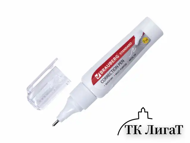 Ручка-корректор BRAUBERG "Standard", 7 мл, металлический наконечник, в упаковке с подвесом, 222058