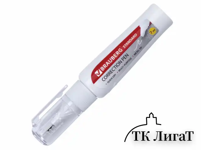 Ручка-корректор BRAUBERG "Standard", 7 мл, металлический наконечник, в упаковке с подвесом, 222058