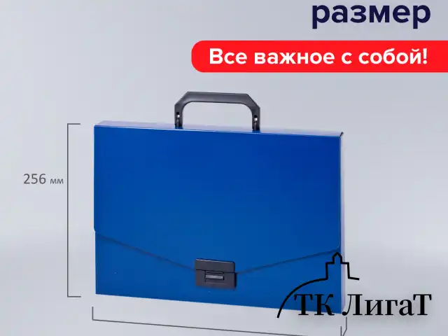 Папка-портфель пластиковая BRAUBERG "Energy", А4 (330х256х32 мм), без отделений, синий, 222082