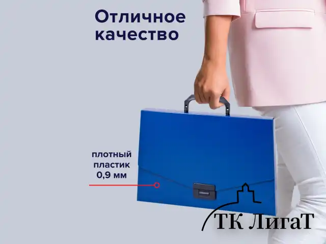 Папка-портфель пластиковая BRAUBERG "Energy", А4 (330х256х32 мм), без отделений, синий, 222082