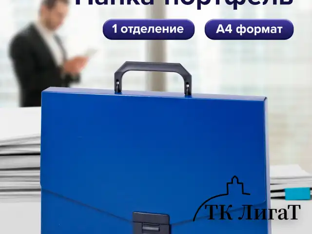 Папка-портфель пластиковая BRAUBERG "Energy", А4 (330х256х32 мм), без отделений, синий, 222082