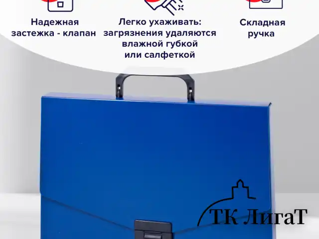 Папка-портфель пластиковая BRAUBERG "Energy", А4 (330х256х32 мм), без отделений, синий, 222082