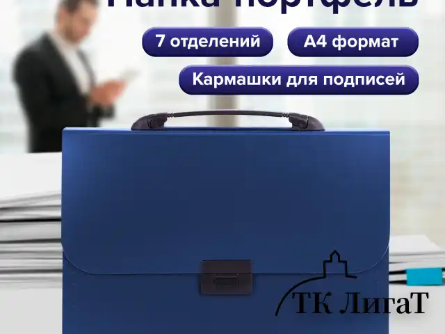 Папка-портфель пластиковая BRAUBERG "Energy" А4 (330х256х32 мм), 7 отделений, синяя, 222572