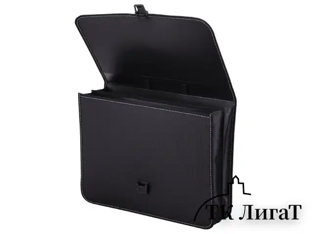 Папка-портфель пластиковая BRAUBERG "КОНСУЛ" А4 (370х280х120 мм), 2 отделения, фактура "бисер", черная, 223079
