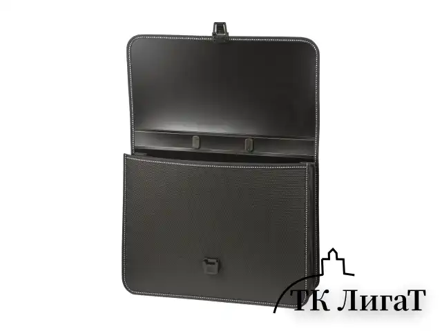 Папка-портфель пластиковая BRAUBERG "КОНСУЛ" А4 (370х280х120 мм), 2 отделения, фактура "бисер", черная, 223079
