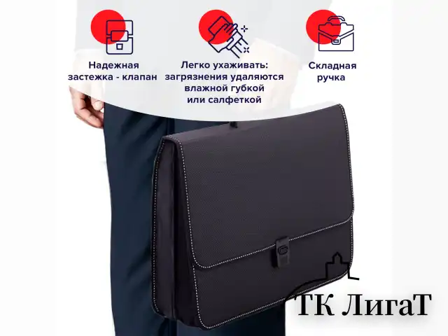 Папка-портфель пластиковая BRAUBERG "КОНСУЛ" А4 (370х280х120 мм), 2 отделения, фактура "бисер", черная, 223079