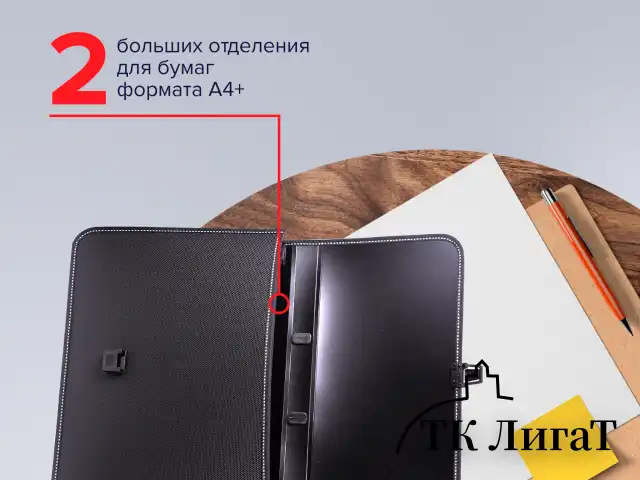 Папка-портфель пластиковая BRAUBERG "КОНСУЛ" А4 (370х280х120 мм), 2 отделения, фактура "бисер", черная, 223079